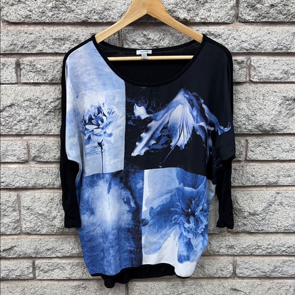 Tristan Black and Blue Artistic Long Sleeve Top